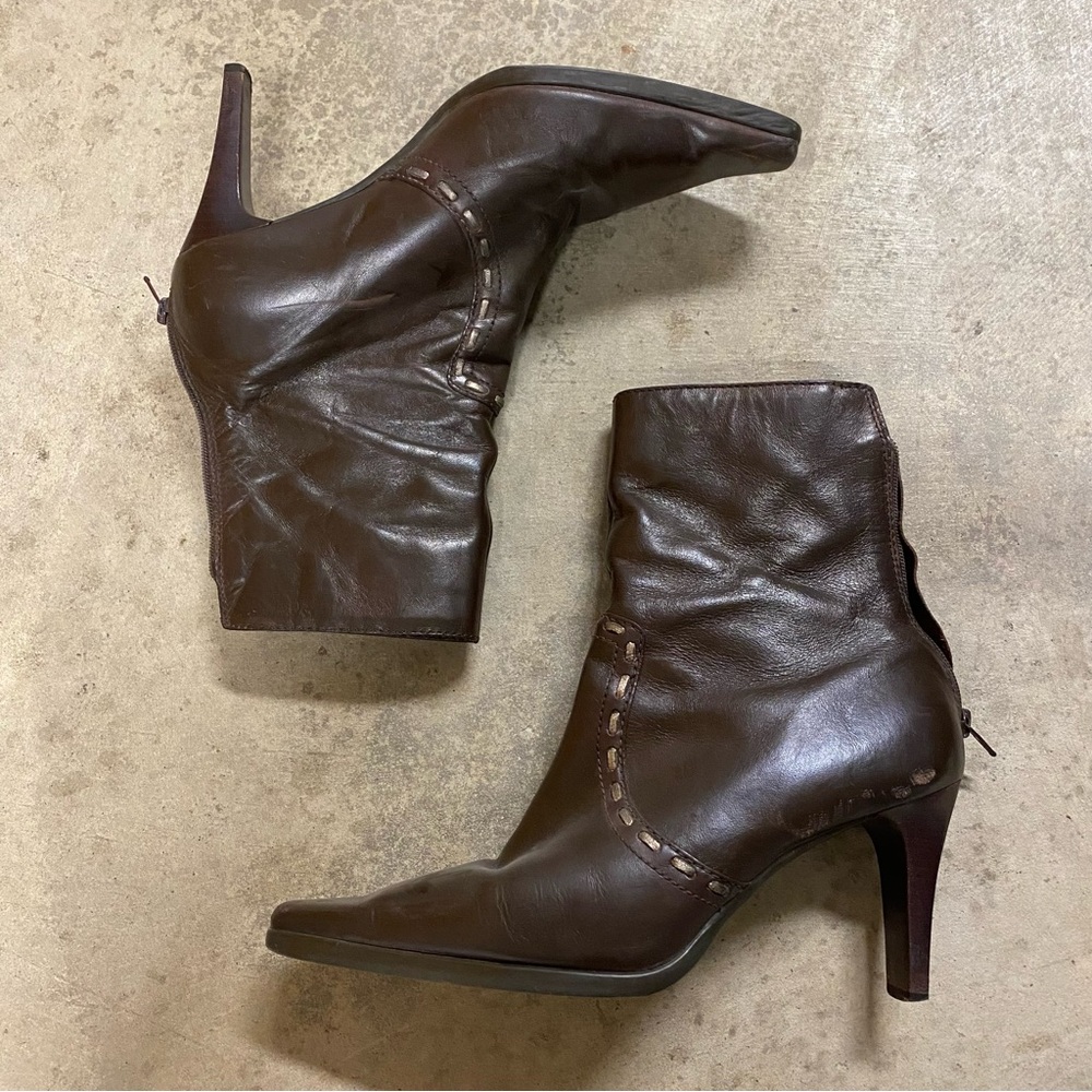 Unisa Vintage Brown Leather Heeled Boots Zipper